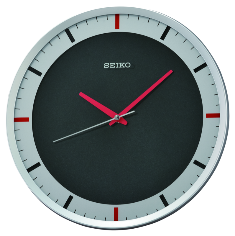Seiko Mari wall clock in Silver and Black with red hands