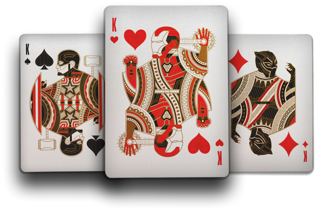 Red Avengers Playing card deck showing king card details