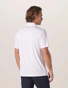 Model Wearing The Normal Brand Normal Script Performance Polo shirt in White - rear View