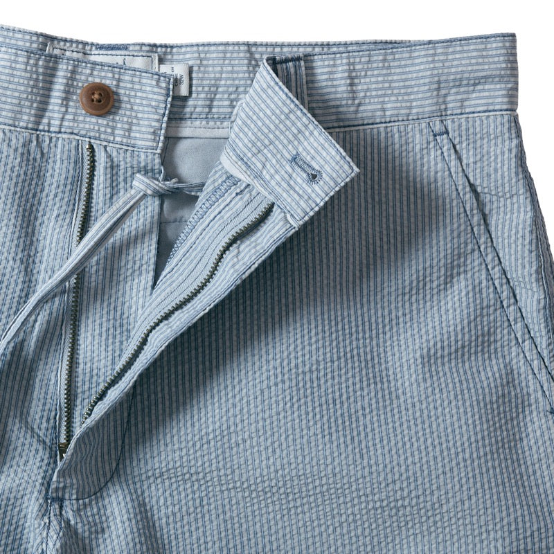 Grayers Seersucker shorts in navy stripe Flat lay close up front view