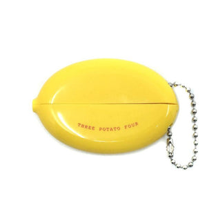 Yellow Vinyl Rubber Coin Pouch with "Taco Money" printed in Red, rear side view