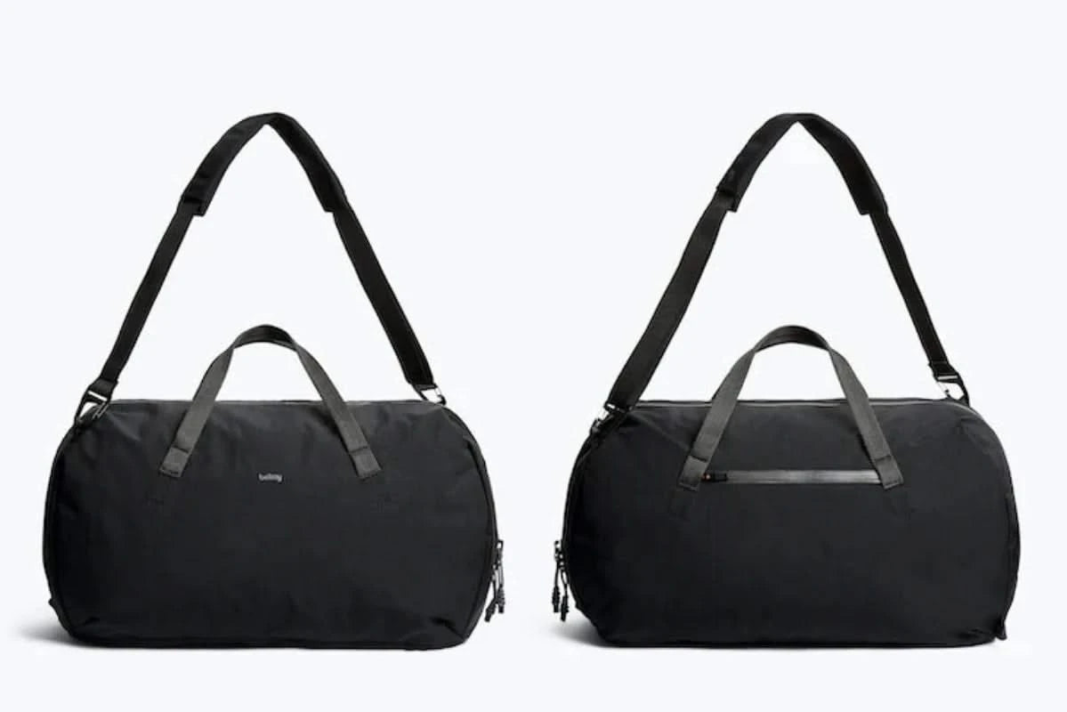 Bellroy Venture Duffel 40L in Midnight showing both side of the bag