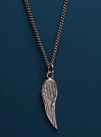 Sterling Silver Wing Pendant Necklace on 24 inch  Oxidized Curb Chain