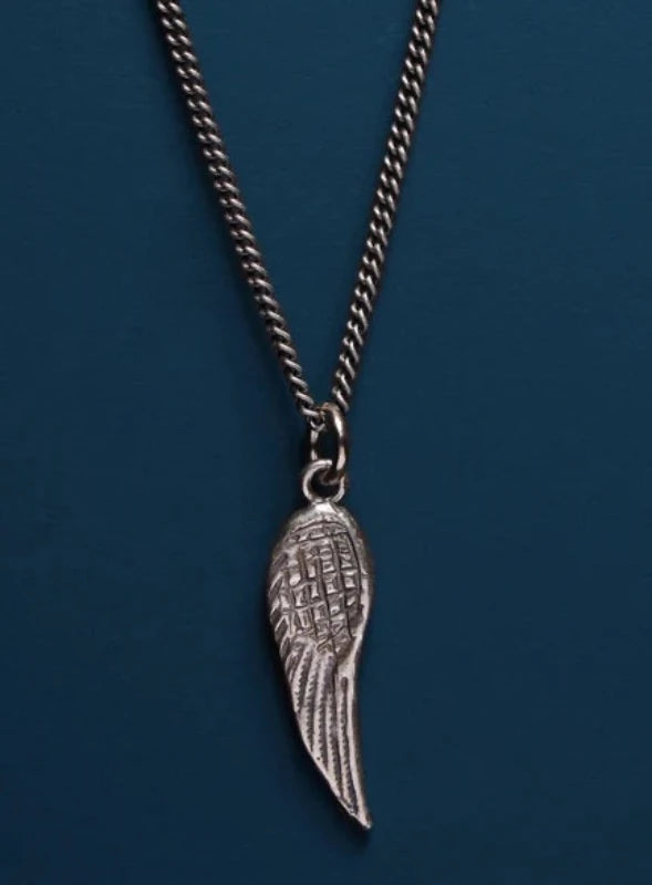 Sterling Silver Wing Pendant Necklace on 24 inch  Oxidized Curb Chain
